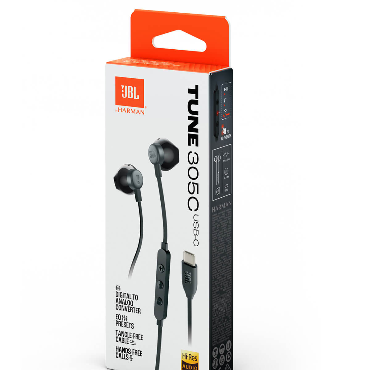 Slušalke JBL Tune 305C, In-ear, mikrofon, USB-C, črne (JBLT305CBLK)