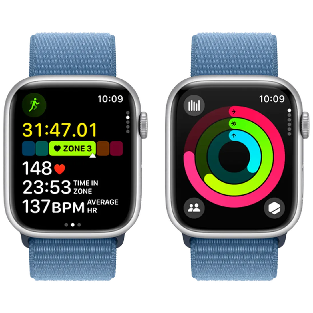 Pametni ura APPLE Watch S9 45mm Srebrna, Modra najlonska zapestnica (MR9F3QF/A)