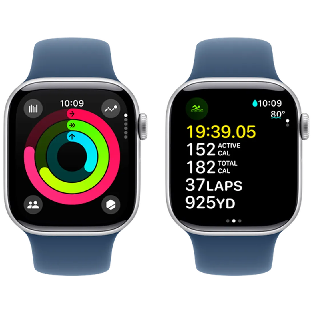 Pametni ura APPLE Watch S10 42mm Srebrna, Modra gumijasta zapestnica M/L (MWWC3QF/A)