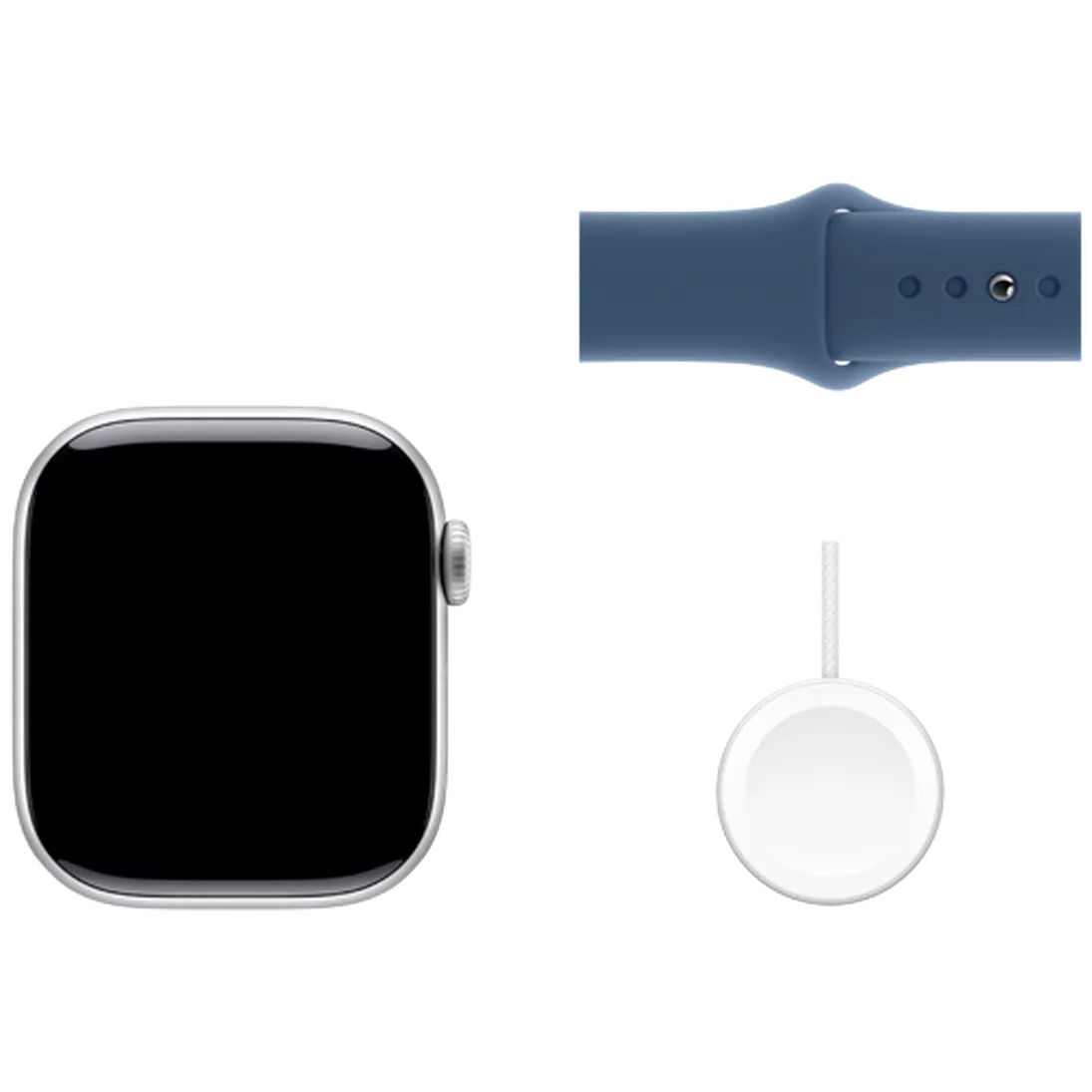 Pametni ura APPLE Watch S10 4G 42mm Srebrna, Modra gumijasta trak S/M (MWX33QF/A)