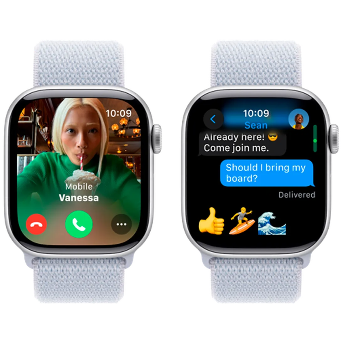 Pametni ure APPLE Watch S10 4G 42mm Srebrna, Svetlo Modra Nylon Trak (MWX53QF/A)