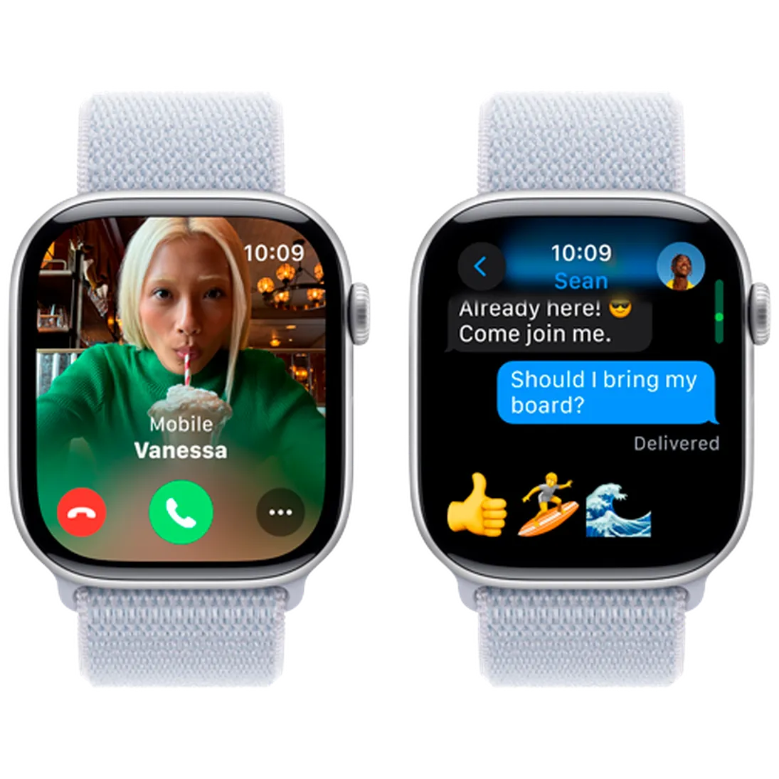 Pametni ura APPLE Watch S10 4G 46mm Srebro, Svetlo modra najlonska zapestnica (MWY23QF/A)