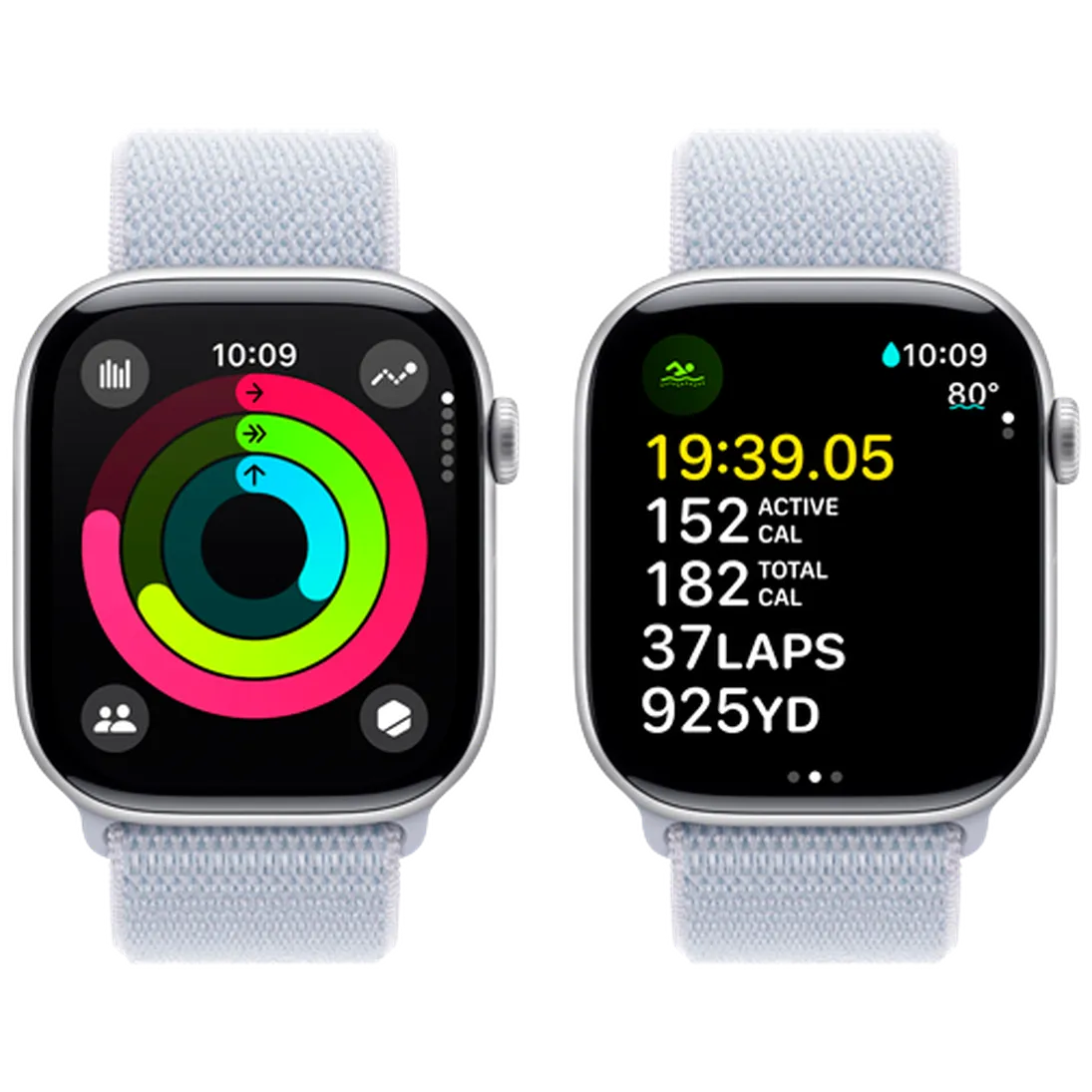 Pametni ura APPLE Watch S10 4G 46mm Srebro, Svetlo modra najlonska zapestnica (MWY23QF/A)