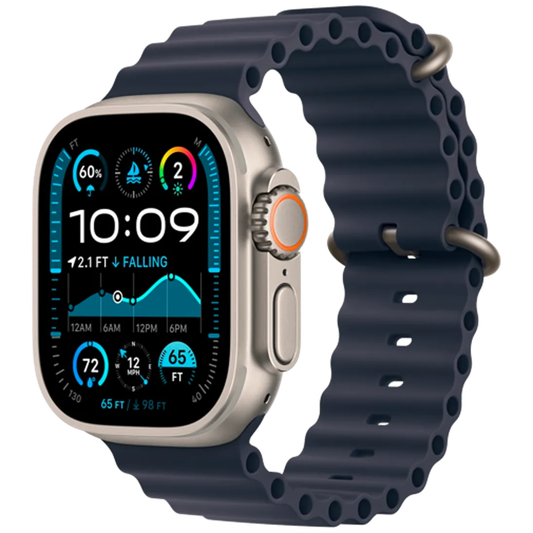 Pametni ura APPLE Watch Ultra 2 Titanium, Temno modra gumijasta naramnica (MX4D3NF/A)