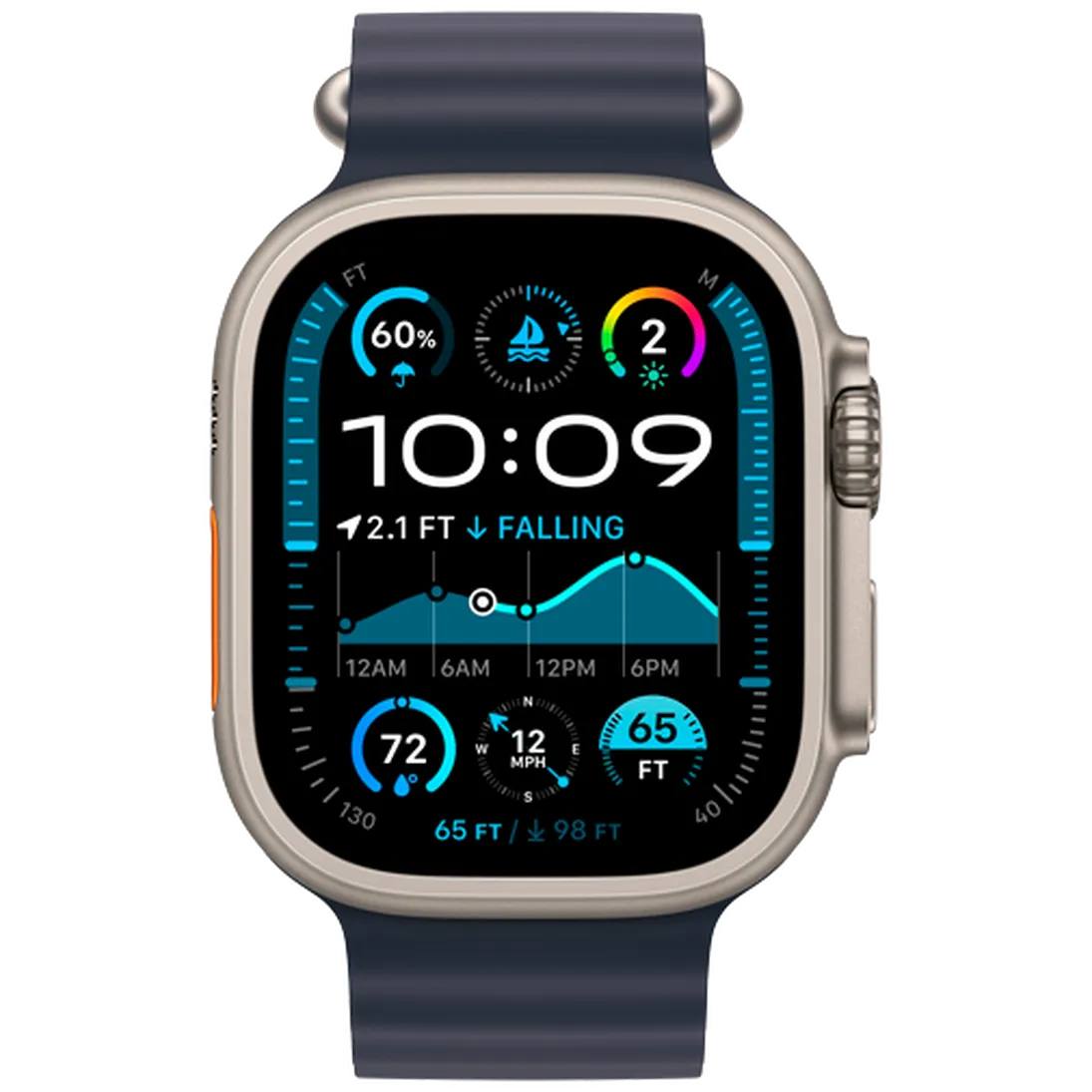 Pametni ura APPLE Watch Ultra 2 Titanium, Temno modra gumijasta naramnica (MX4D3NF/A)