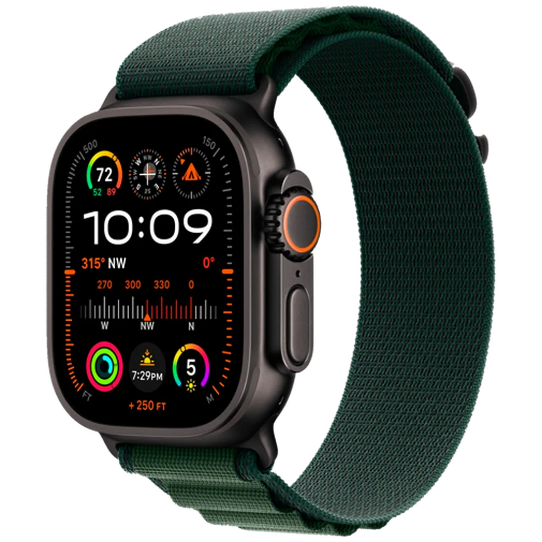 Pametni ura APPLE Watch Ultra 2 Črna, Temno Zelen Najlon Pas M (MX4R3NF/A)
