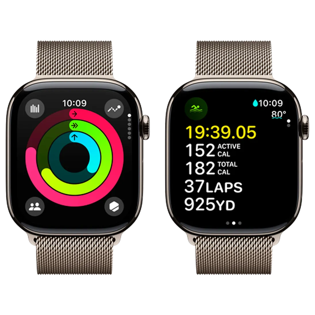 Pametni ura APPLE Watch S10 4G 46mm Naravni Titan, Bež Milanese Pas S/M (MC7Q4QF/A)